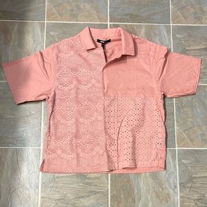 Pink Short Sleeve Perfect Combination Linen Button-Up Shirt